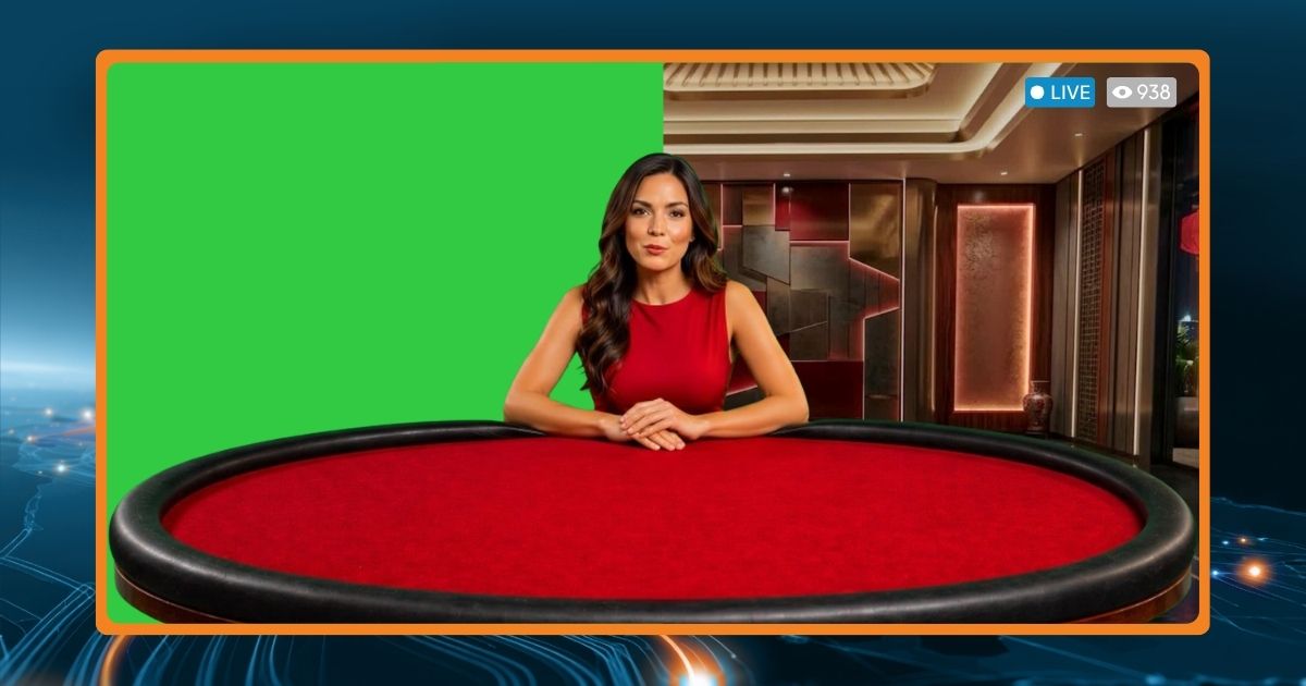 Example of Chroma Key with green screen and a different background added during a live stream