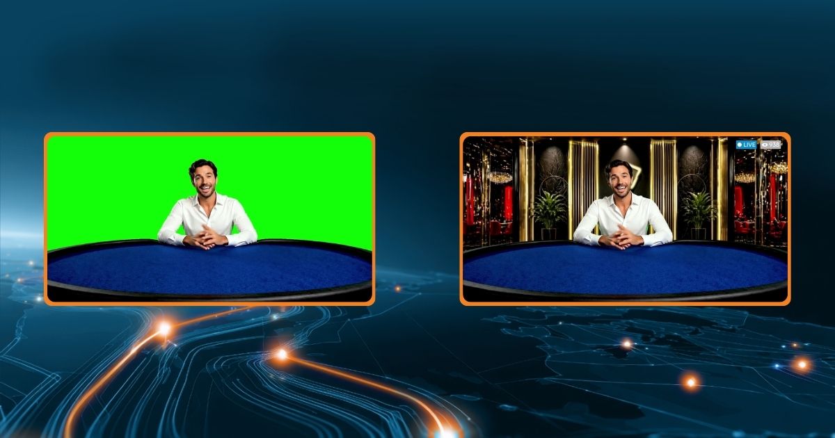 Chroma Key example from the green screen to the live stream